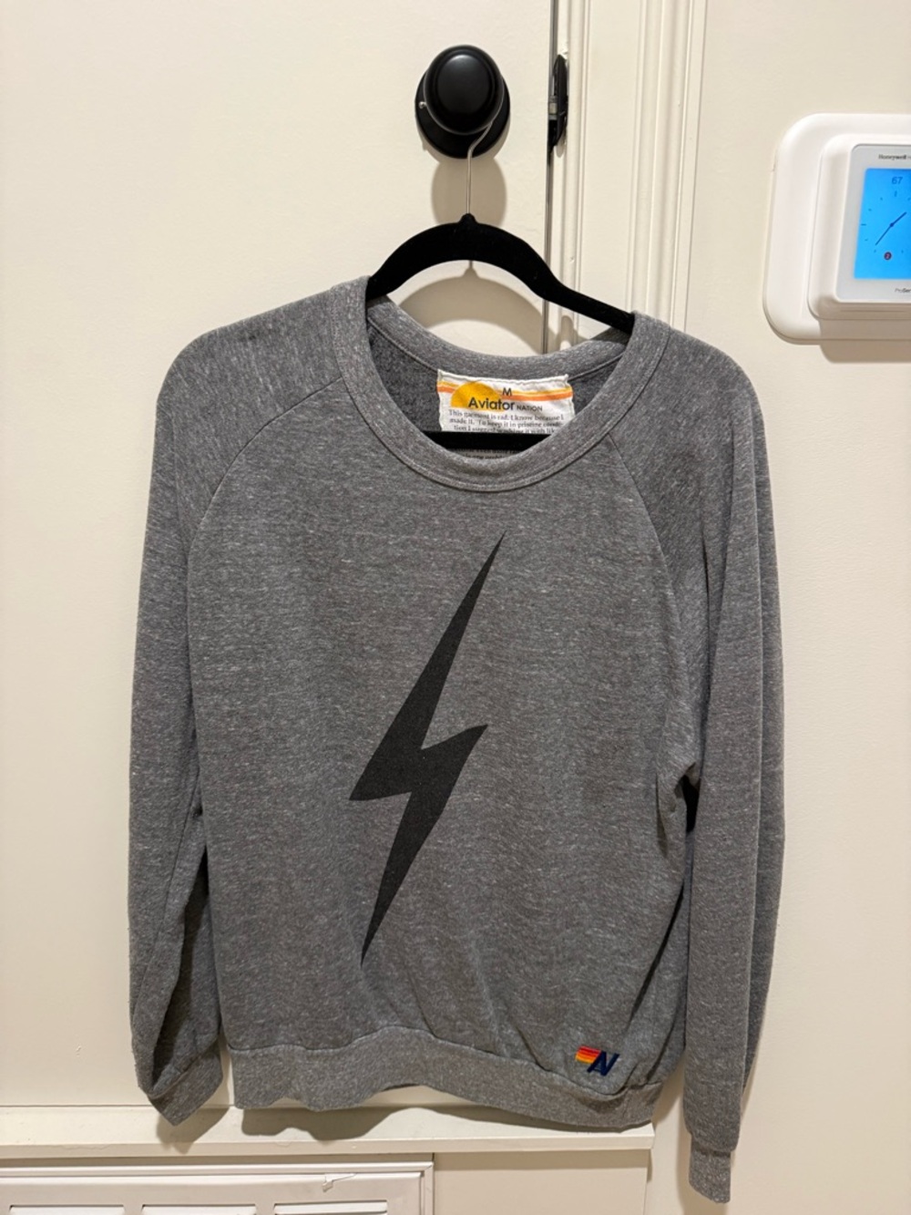 Aviator Nation Gray Lightning Bolt Pullover Crewneck Size Medium